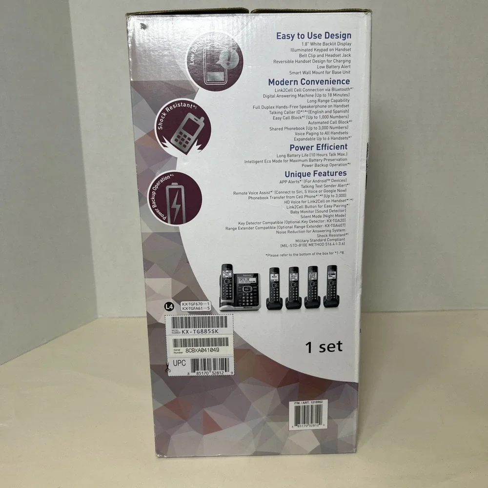 Panasonic KX-TG885 SK Cordless Phones HD Link2Cell Answering Machine 5 Handsets
